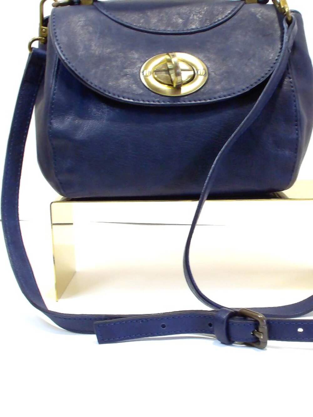Sundance, Navy Blue Leather Satchel, Top Handle, Gold Hardware
